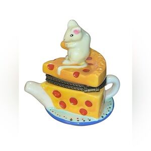 Limoges Porcelain Trinket Box Mouse with Cheese Tea Pot